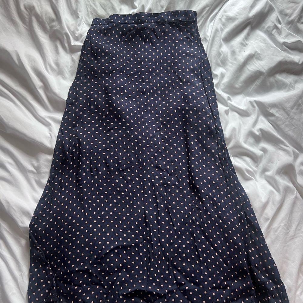 Reformation Navy and White Polka Dot A-Line Skirt